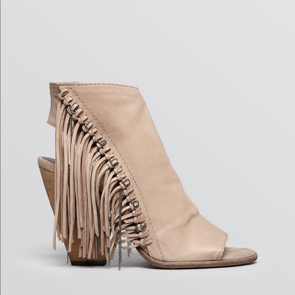 Dolce Vita Noralee Peep Toe Suede Fringe Boots - Picture 2 of 7